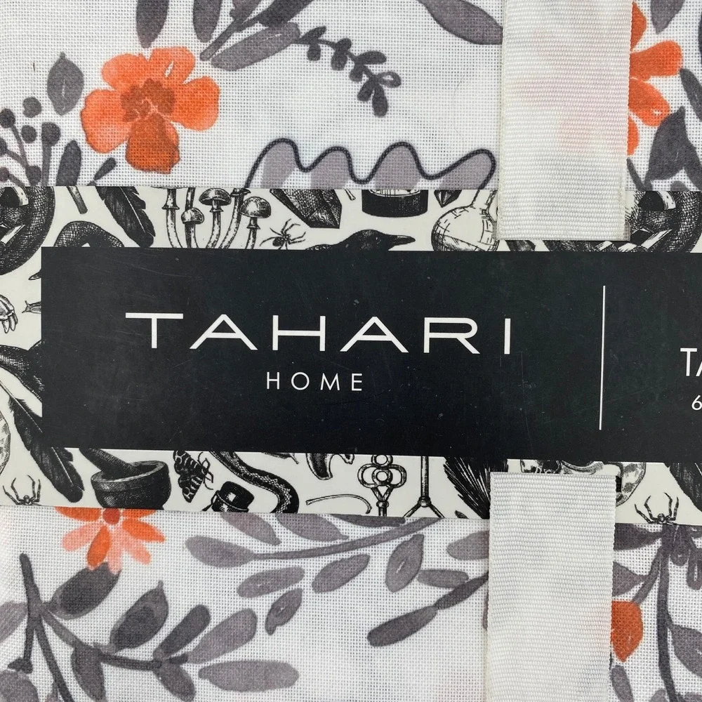 Tahari Home Tablecloth 60x84 White Ghost Floral Oblong Halloween Metallic Fall